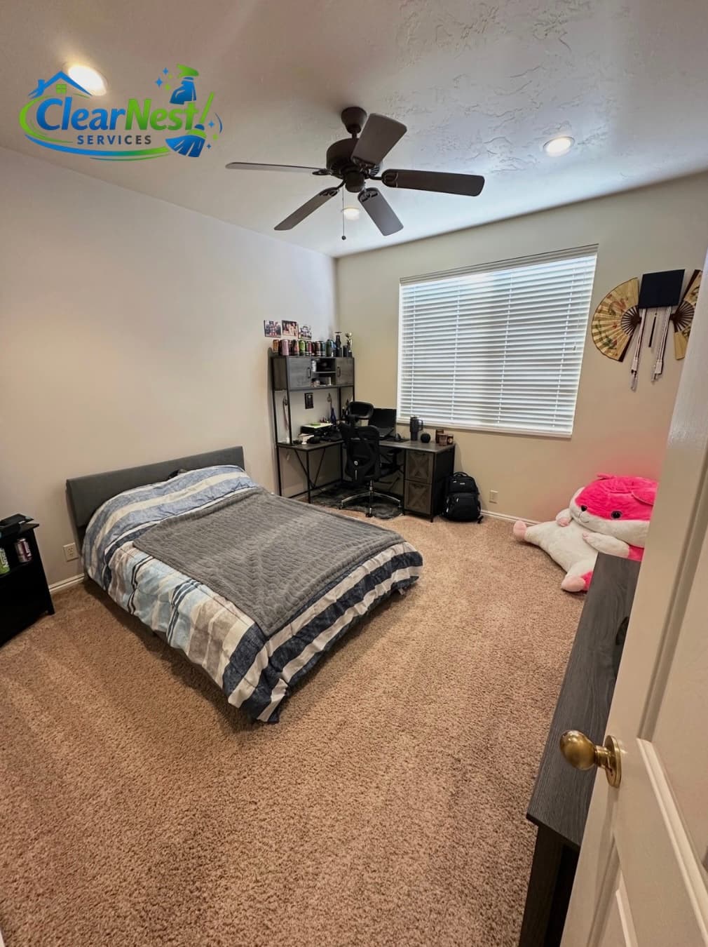 Bedroom — clutter reset & vacuum — after